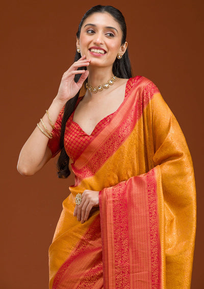 Mustard Zariwork Art Silk Saree-Koskii