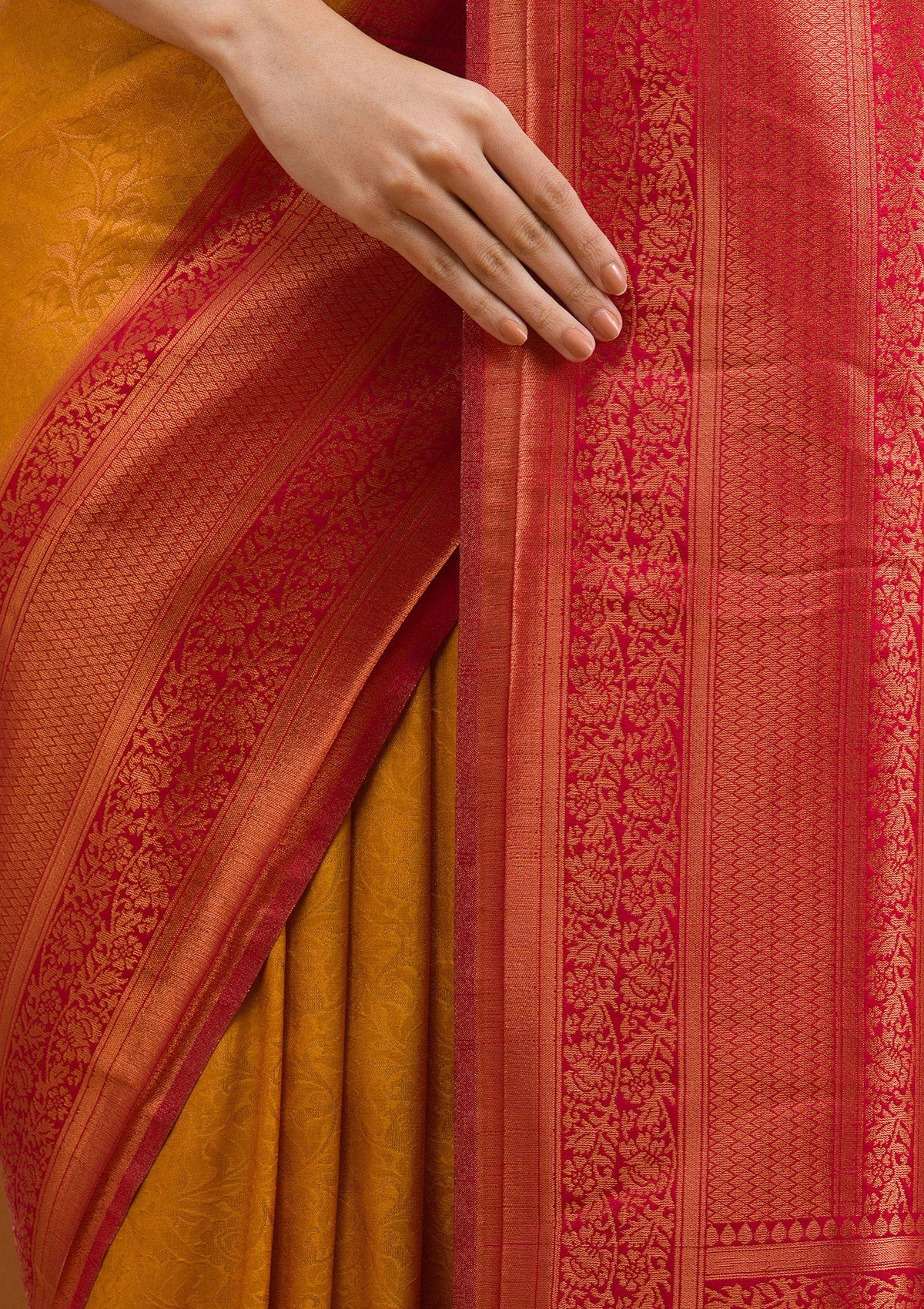 Mustard Zariwork Art Silk Saree-Koskii