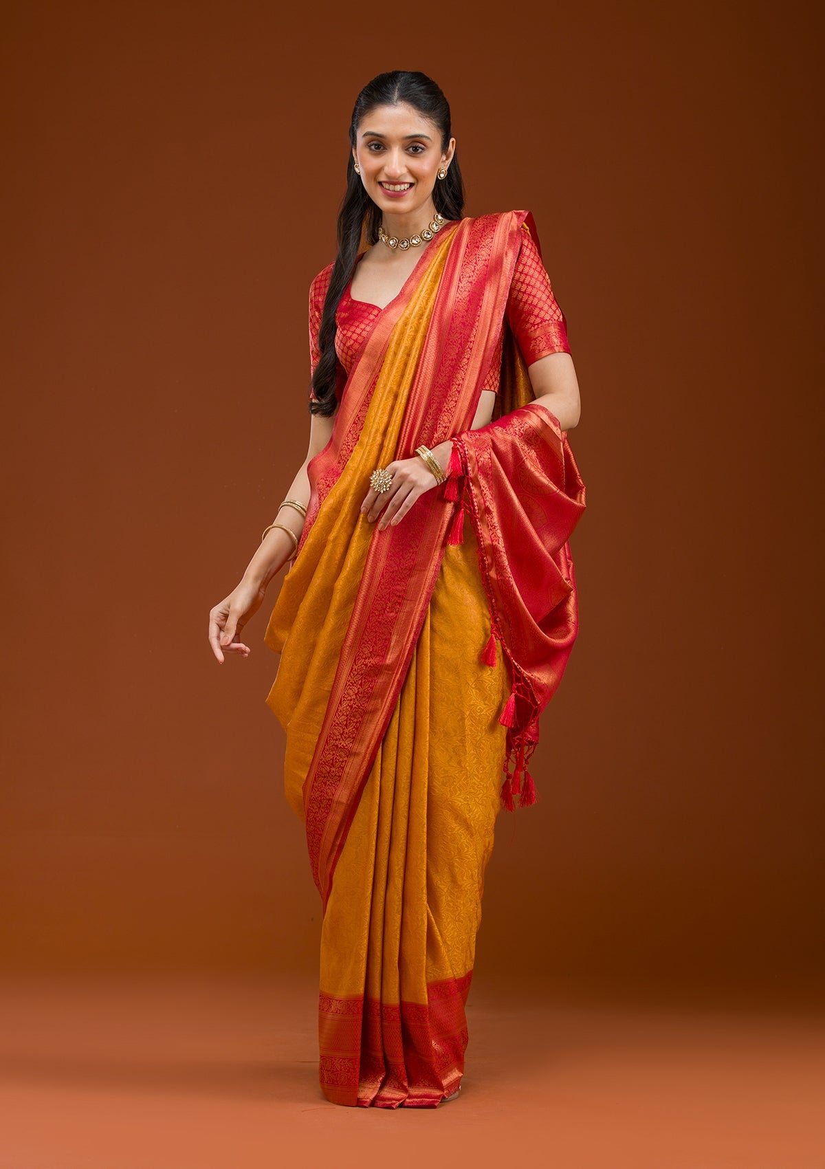 Mustard Zariwork Art Silk Saree-Koskii