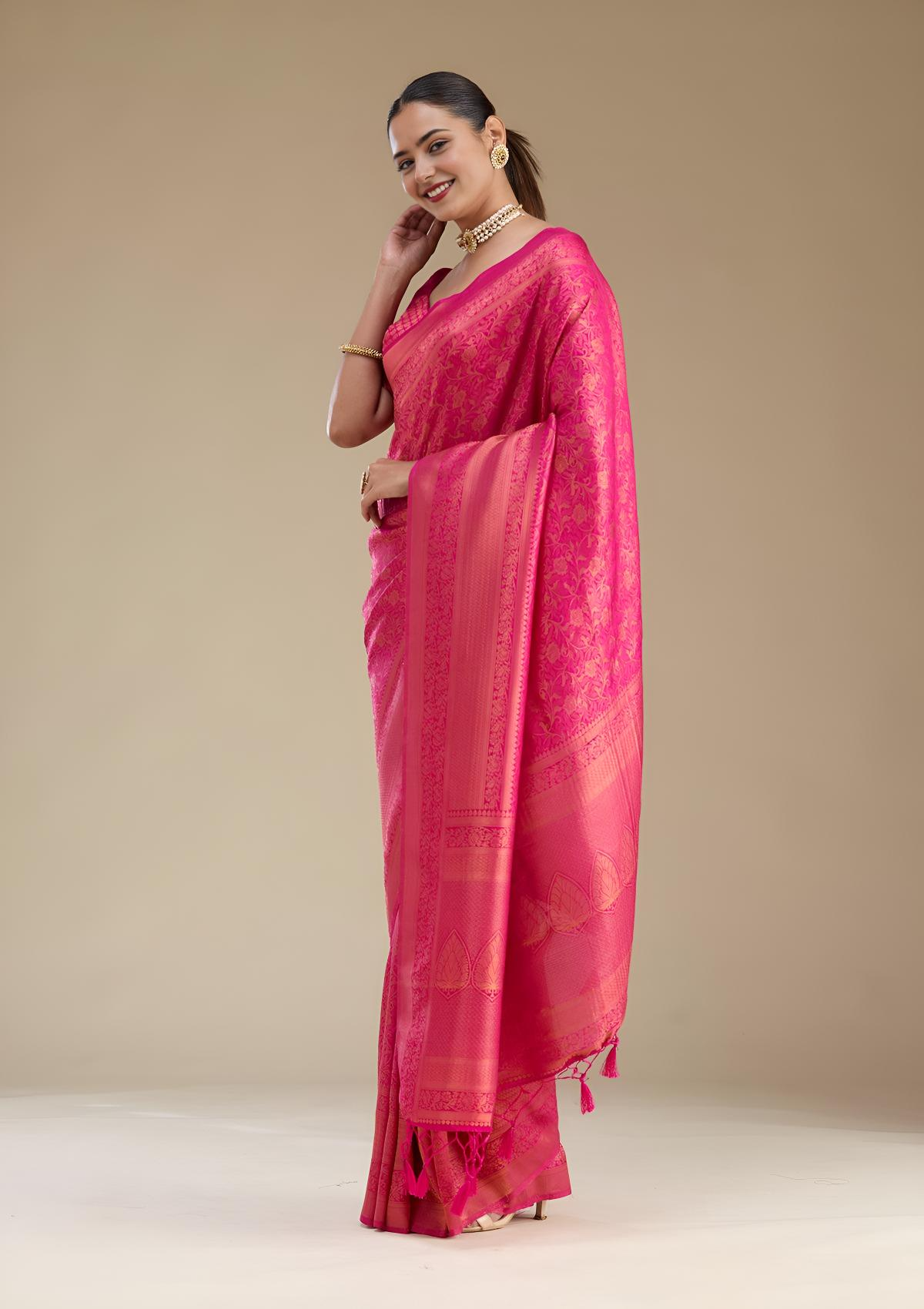 Rani Pink Zariwork Art Silk Saree