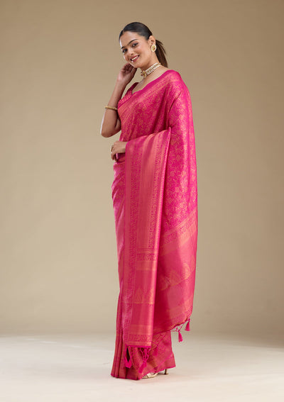 Wine Threadwork Silk Saree-Koskii