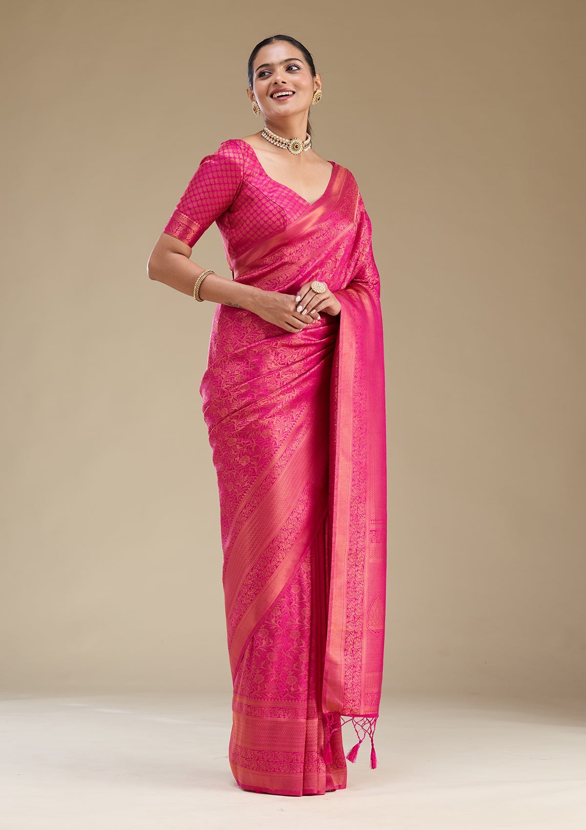 Maroon Threadwork Silk Saree-Koskii