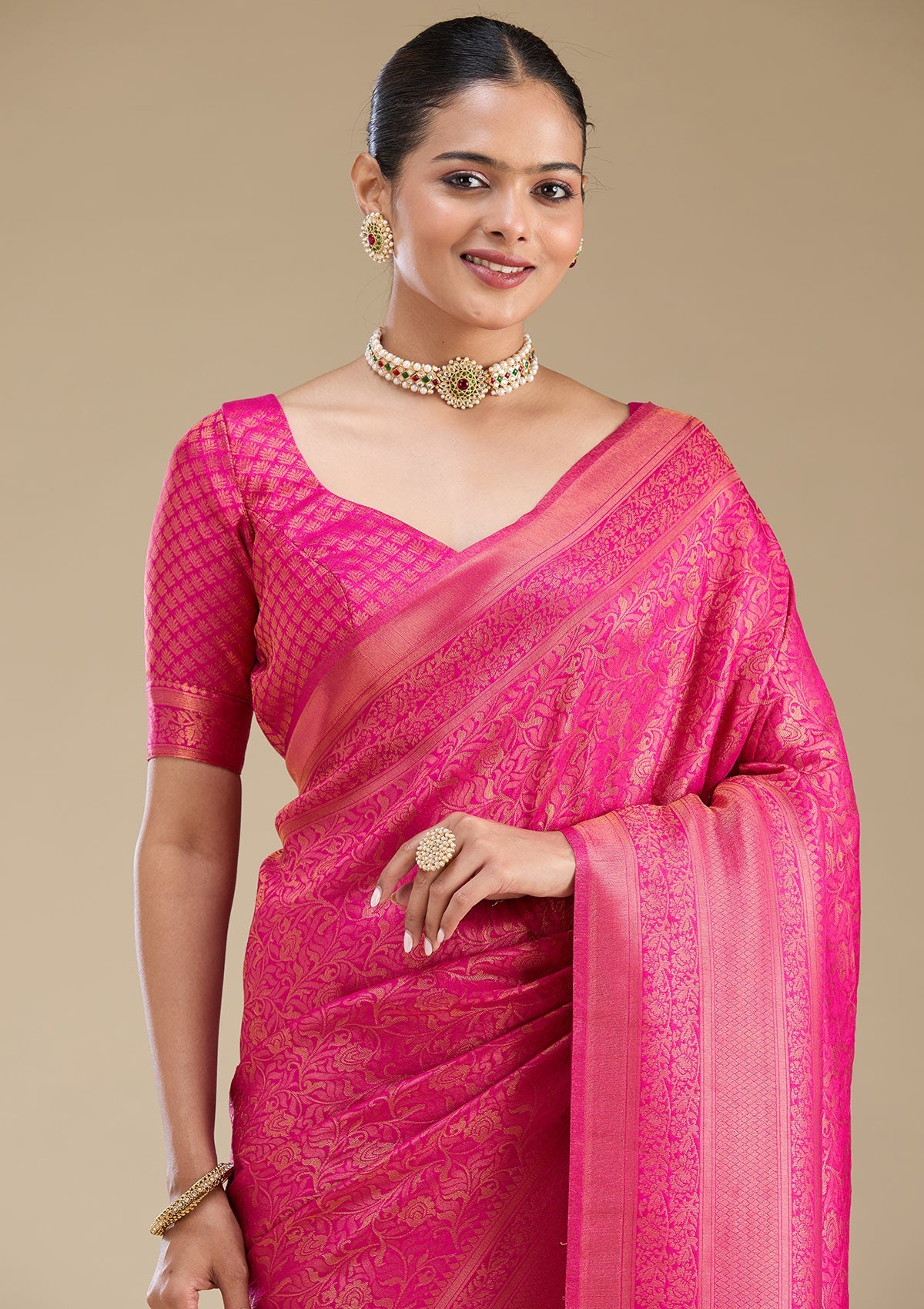 Wine Threadwork Silk Saree-Koskii