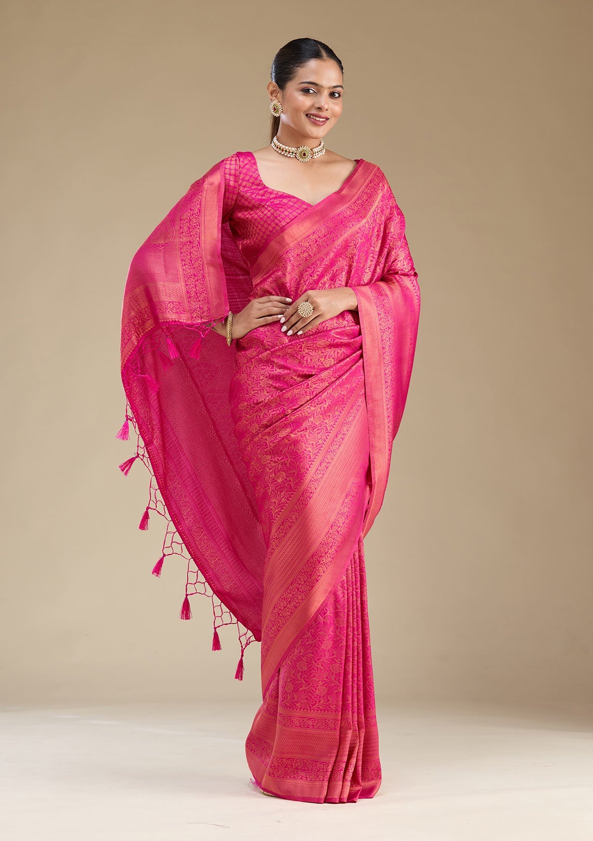 Wine Threadwork Silk Saree-Koskii