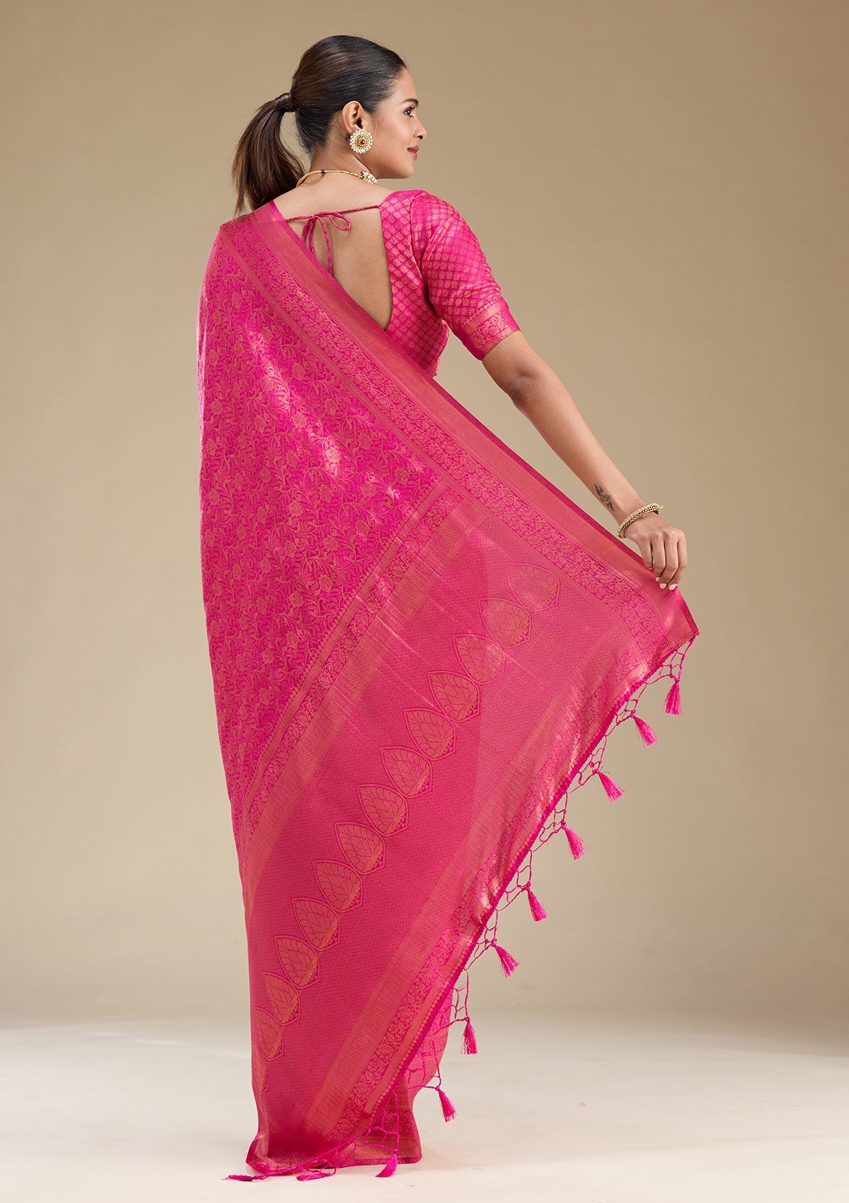 Wine Threadwork Silk Saree-Koskii