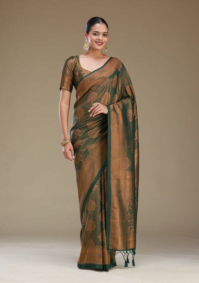 Sea Green Zariwork Art Silk Saree-Koskii