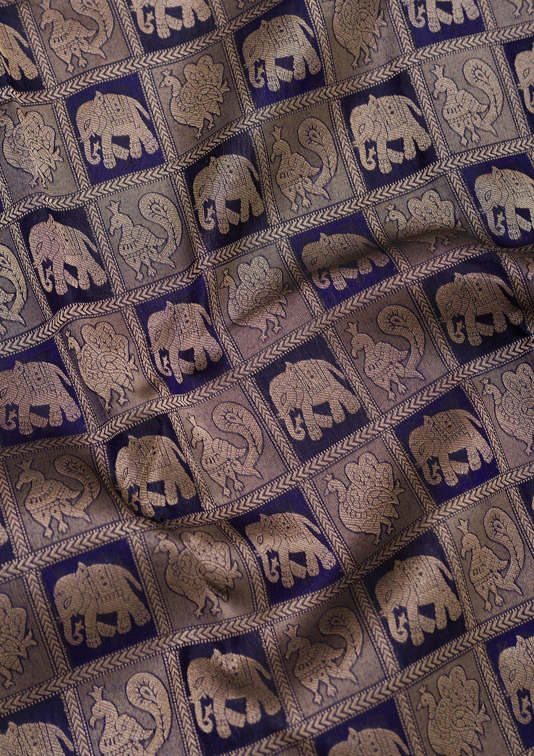 Navy Blue Zariwork Pure Silk Saree-Koskii