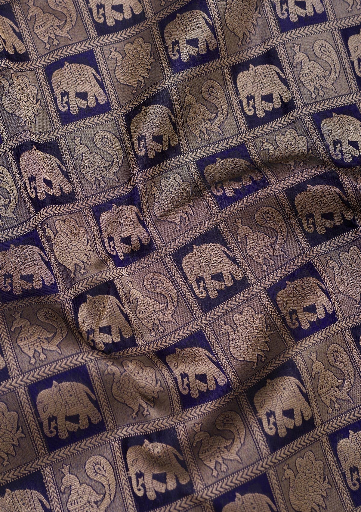 Navy Blue Zariwork Pure Silk Saree-Koskii