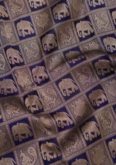 Navy Blue Zariwork Pure Silk Saree-Koskii