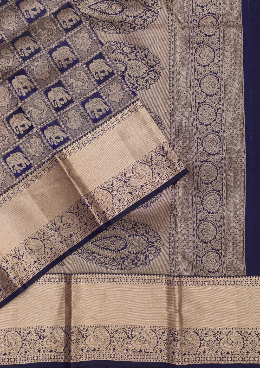 Navy Blue Zariwork Pure Silk Saree-Koskii