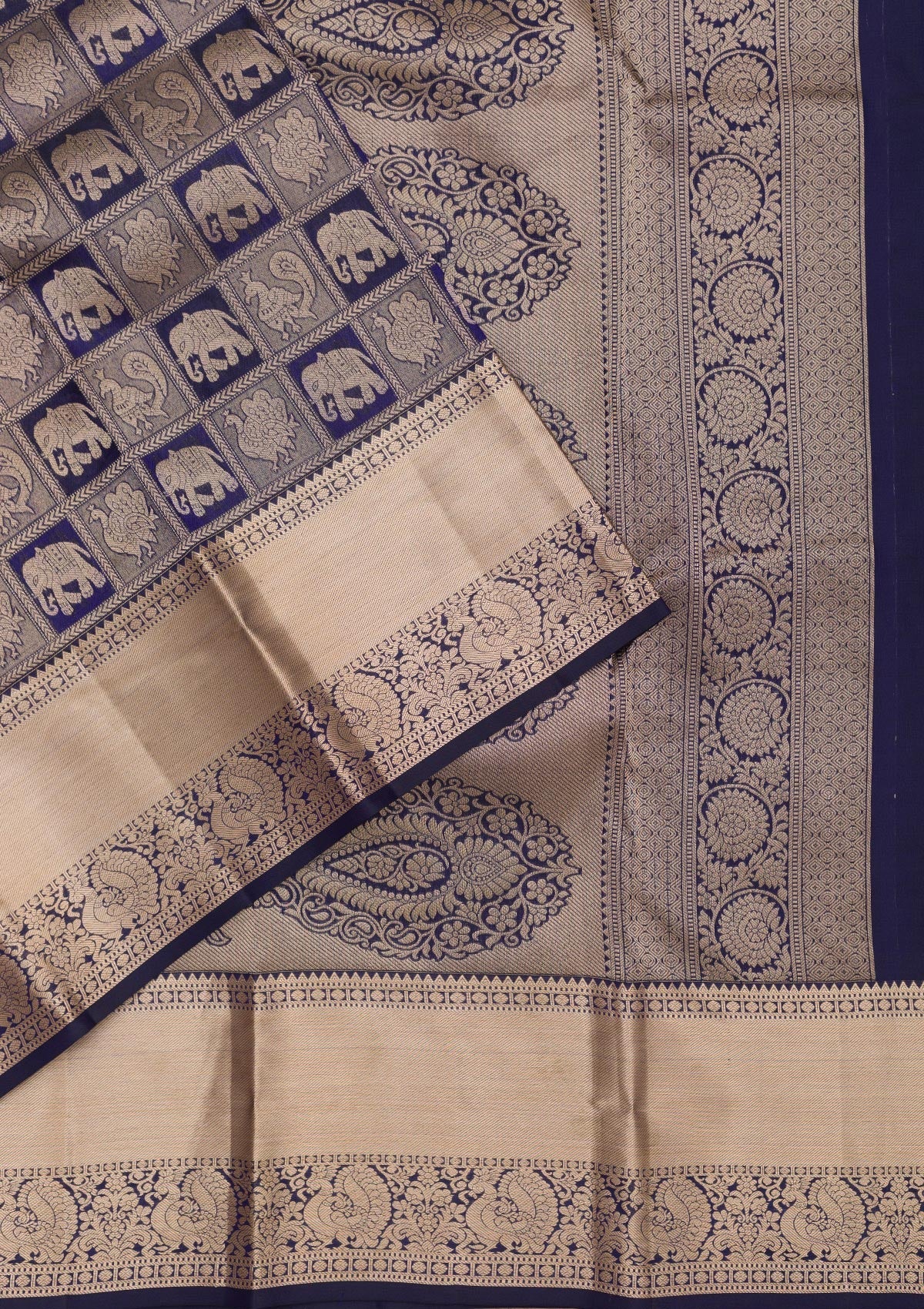 Navy Blue Zariwork Pure Silk Saree-Koskii