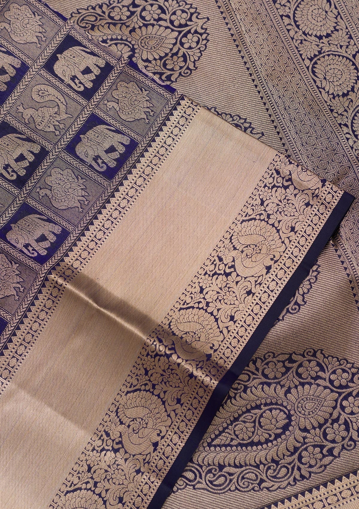 Navy Blue Zariwork Pure Silk Saree-Koskii