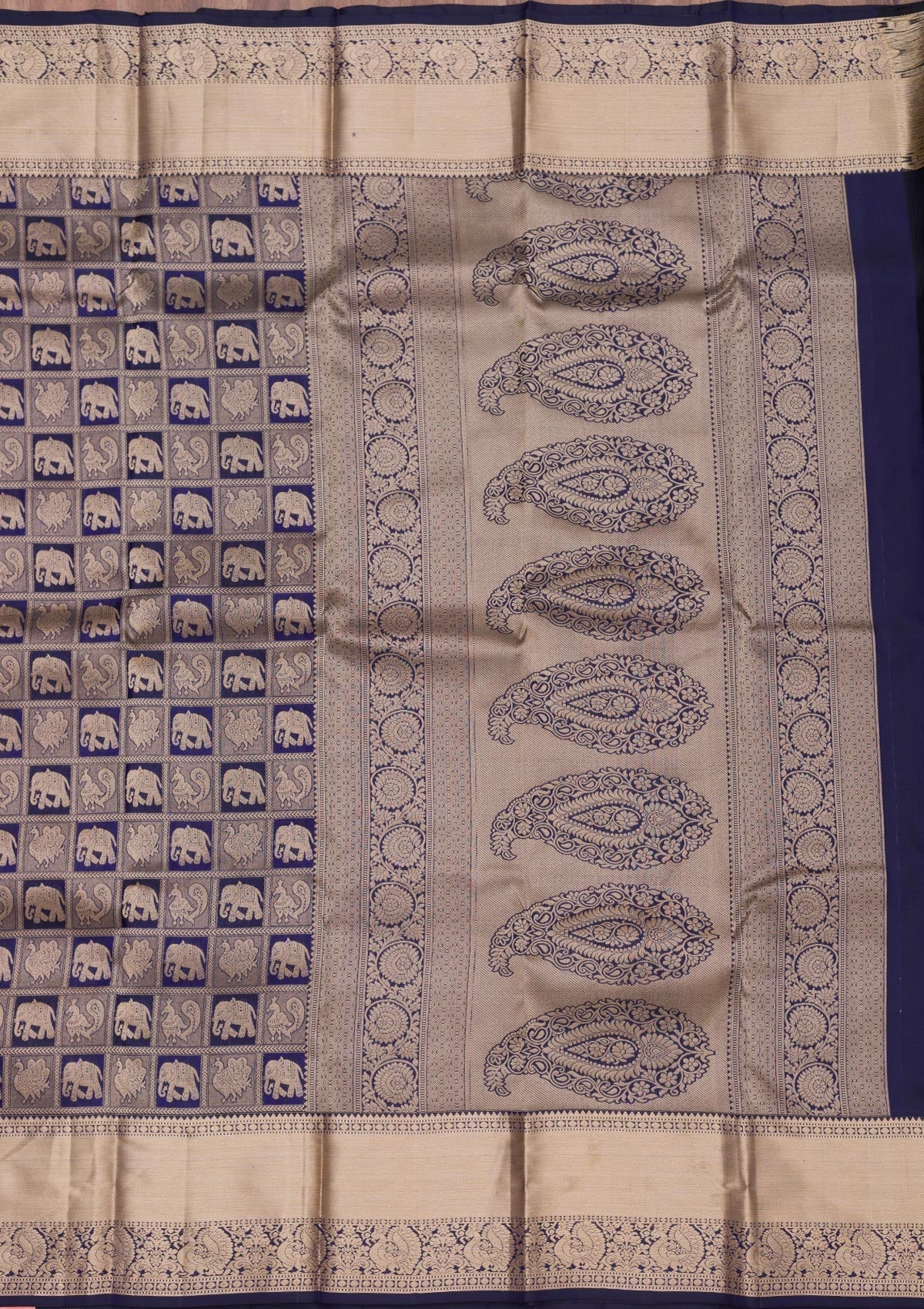 Navy Blue Zariwork Pure Silk Saree-Koskii