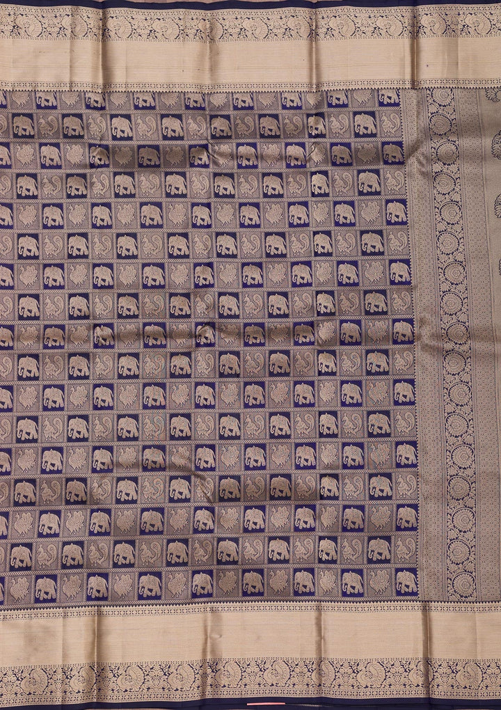Navy Blue Zariwork Pure Silk Saree-Koskii