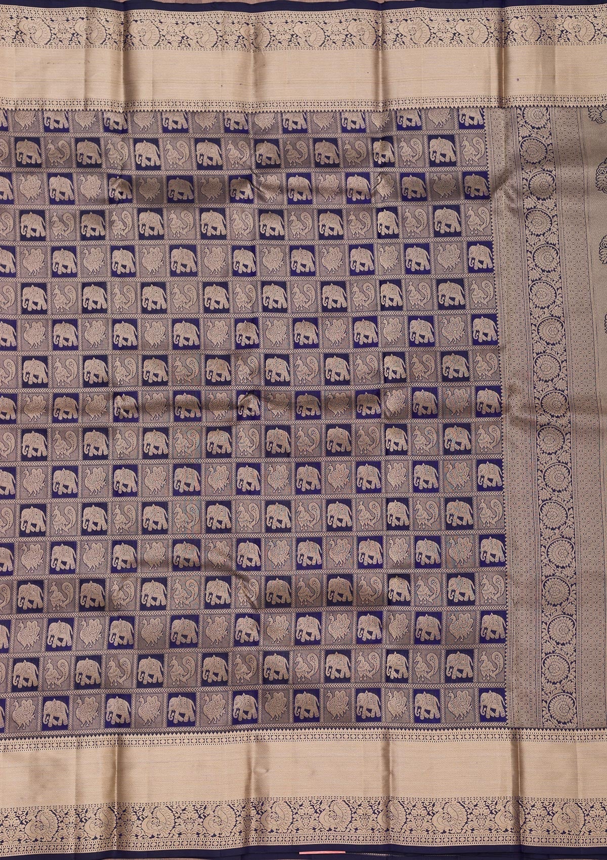 Navy Blue Zariwork Pure Silk Saree-Koskii