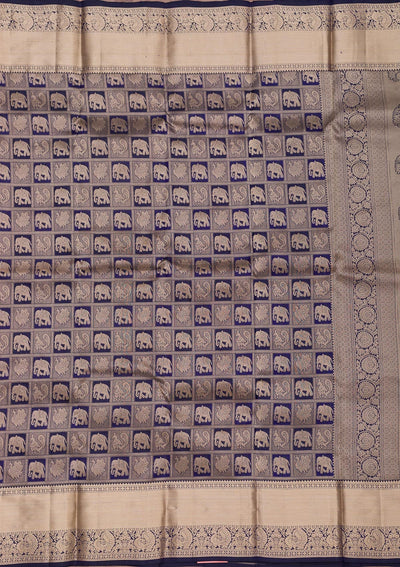 Navy Blue Zariwork Pure Silk Saree-Koskii