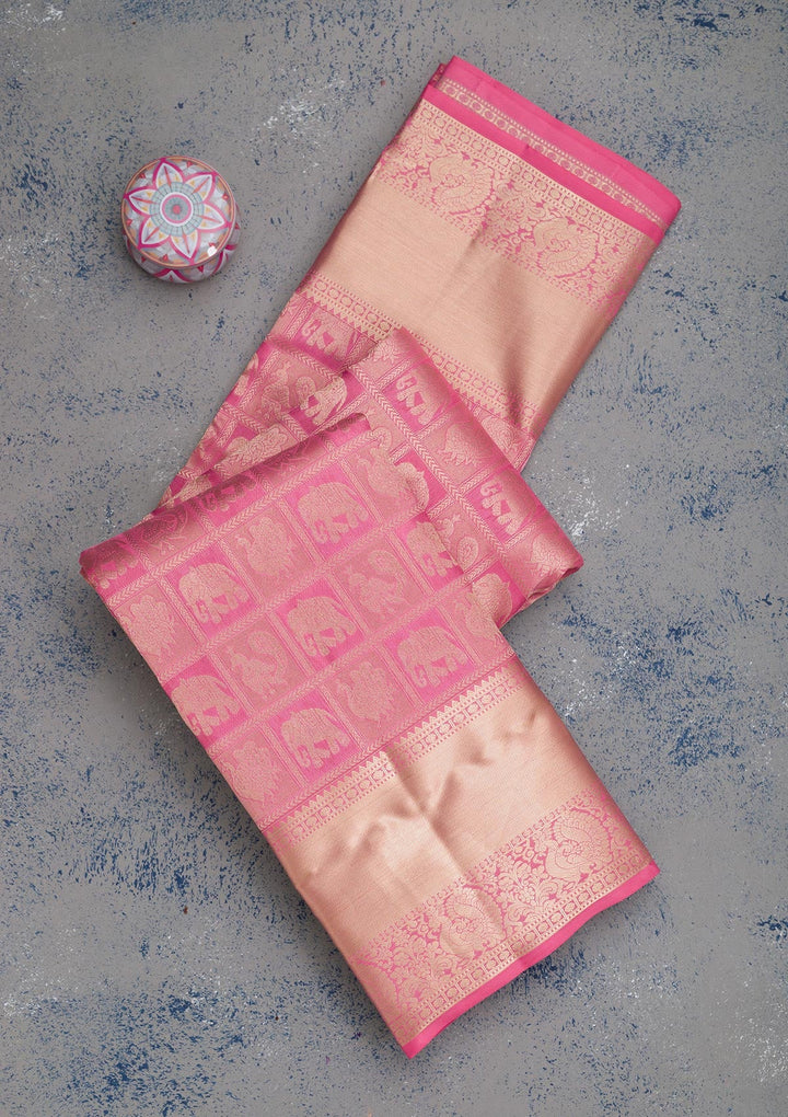 Onion Pink Zariwork Pure Silk Saree-Koskii