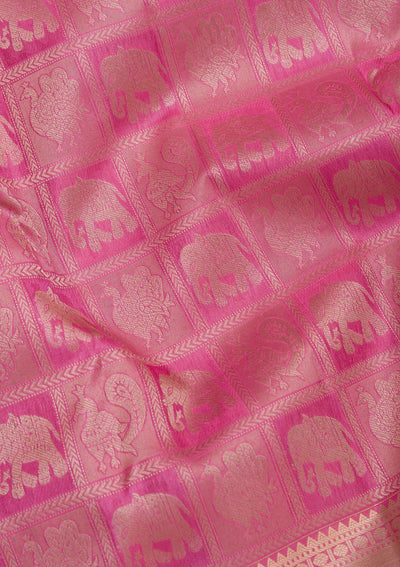 Onion Pink Zariwork Pure Silk Saree-Koskii