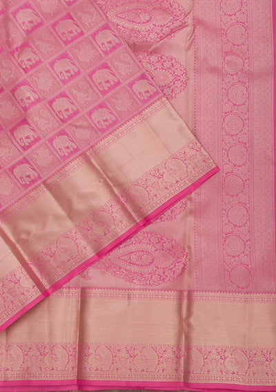 Onion Pink Zariwork Pure Silk Saree-Koskii