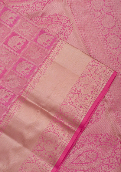 Onion Pink Zariwork Pure Silk Saree-Koskii