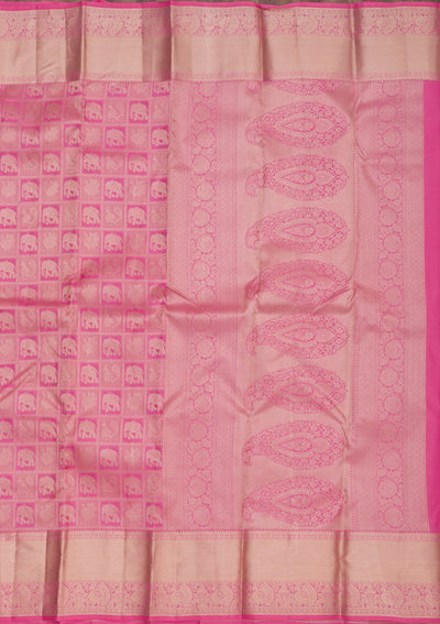 Onion Pink Zariwork Pure Silk Saree-Koskii
