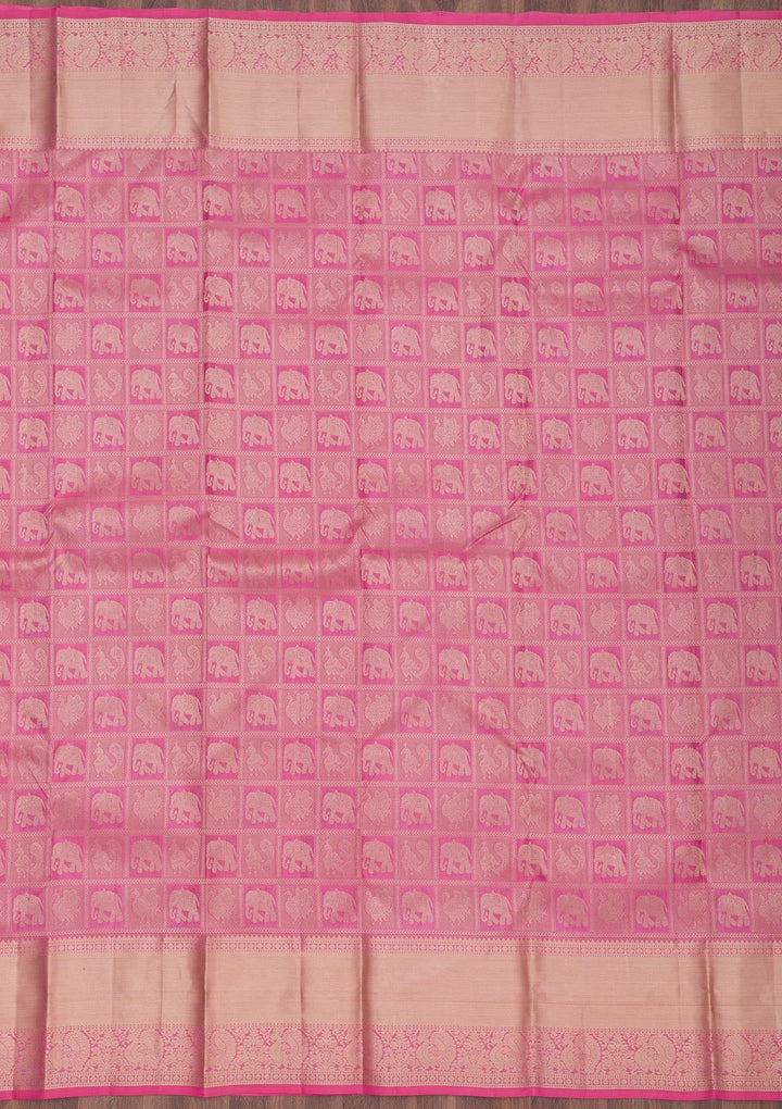 Onion Pink Zariwork Pure Silk Saree-Koskii