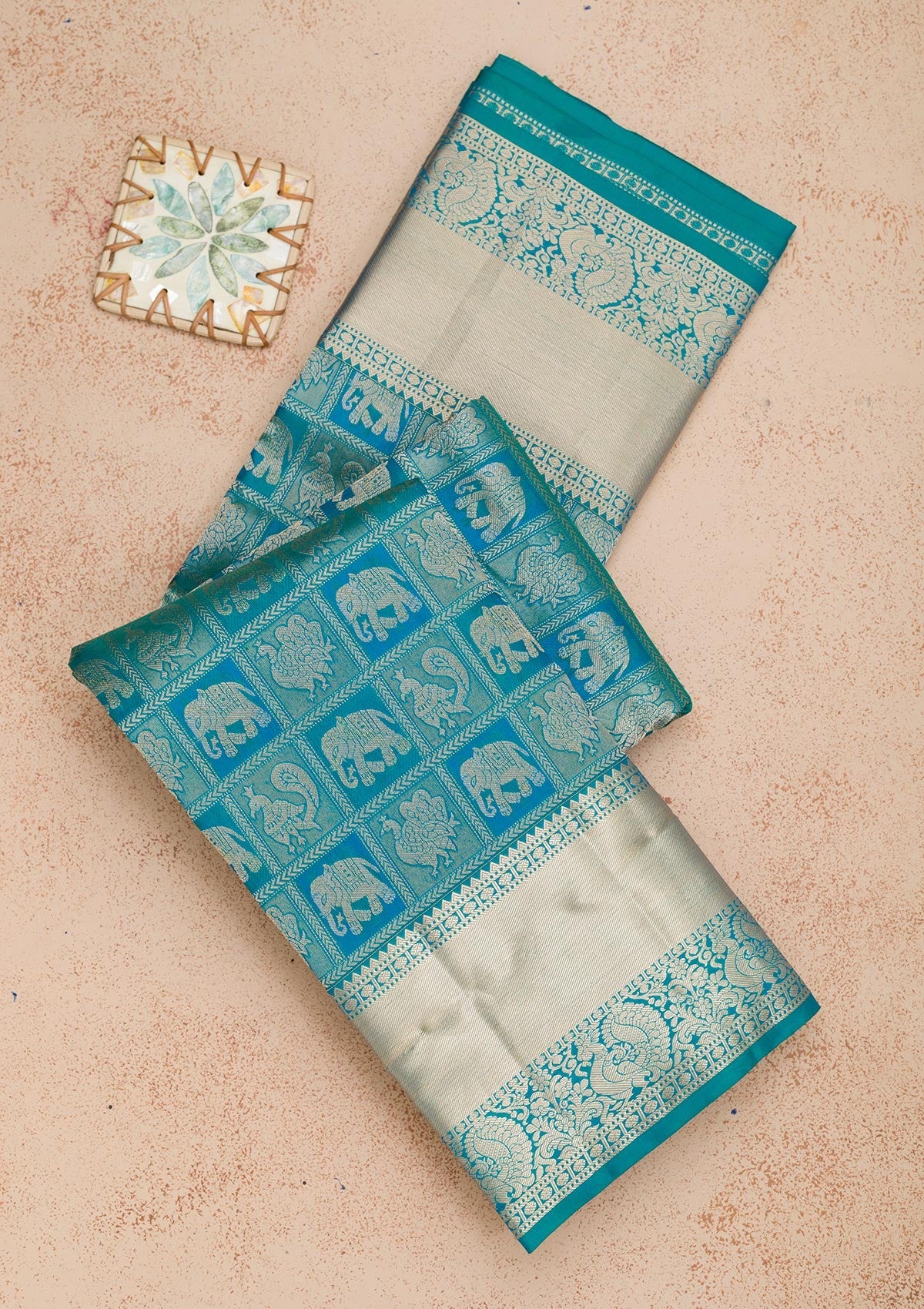 Peacock Blue Zariwork Pure Silk Saree-Koskii