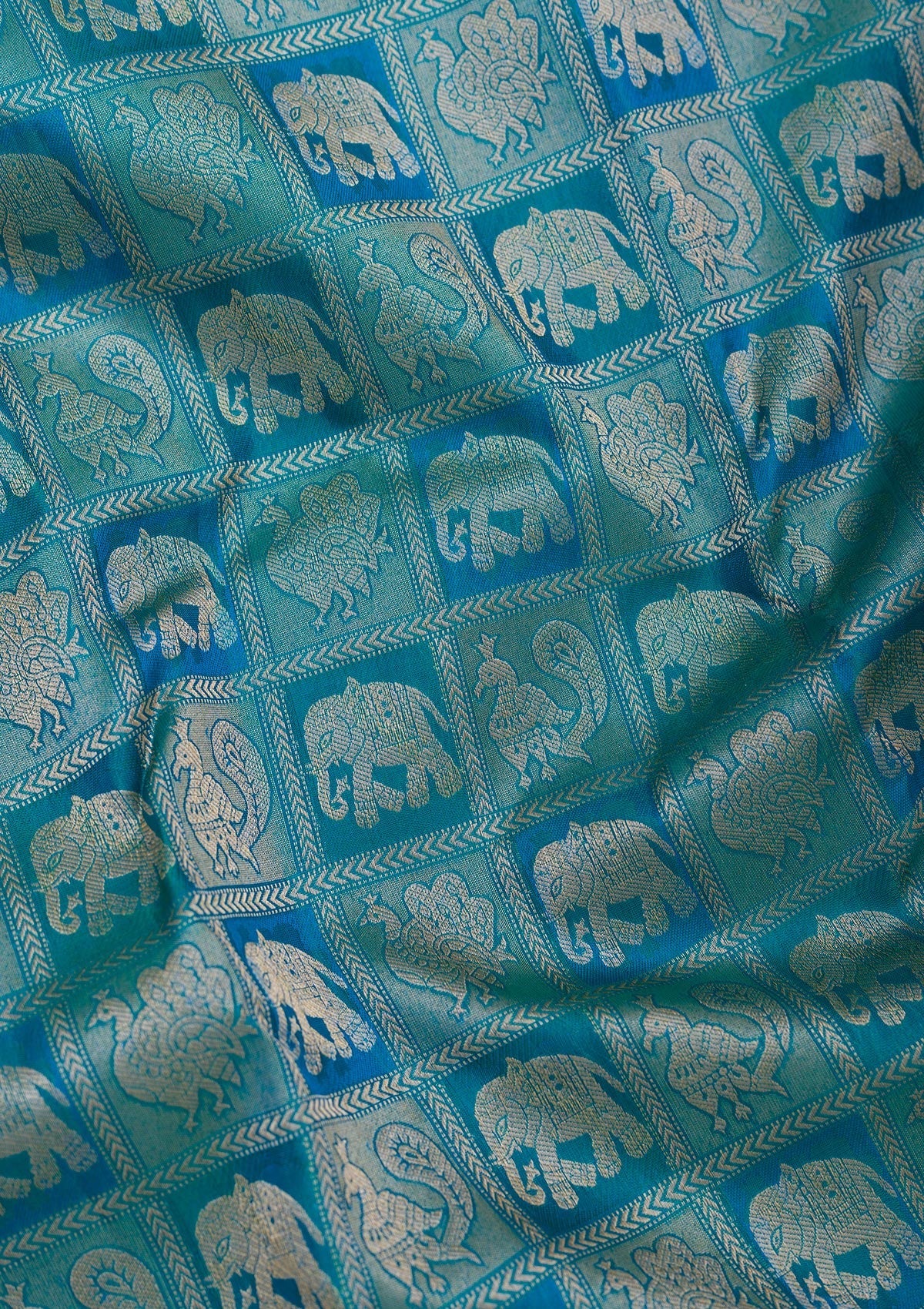 Peacock Blue Zariwork Pure Silk Saree-Koskii