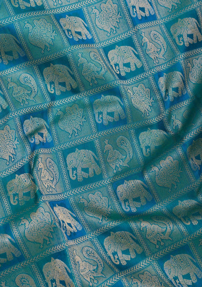 Peacock Blue Zariwork Pure Silk Saree-Koskii