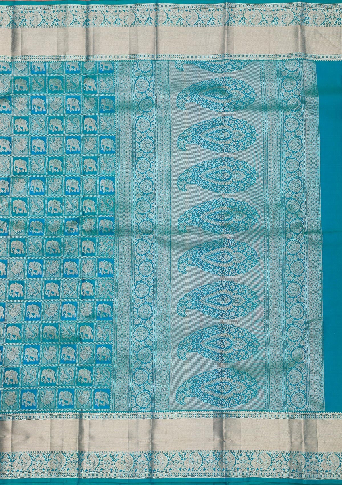 Peacock Blue Zariwork Pure Silk Saree-Koskii