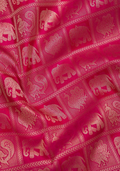 Rani Pink Zariwork Pure Silk Saree-Koskii
