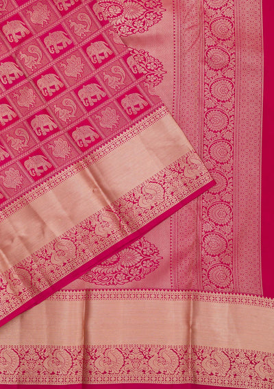 Rani Pink Zariwork Pure Silk Saree-Koskii