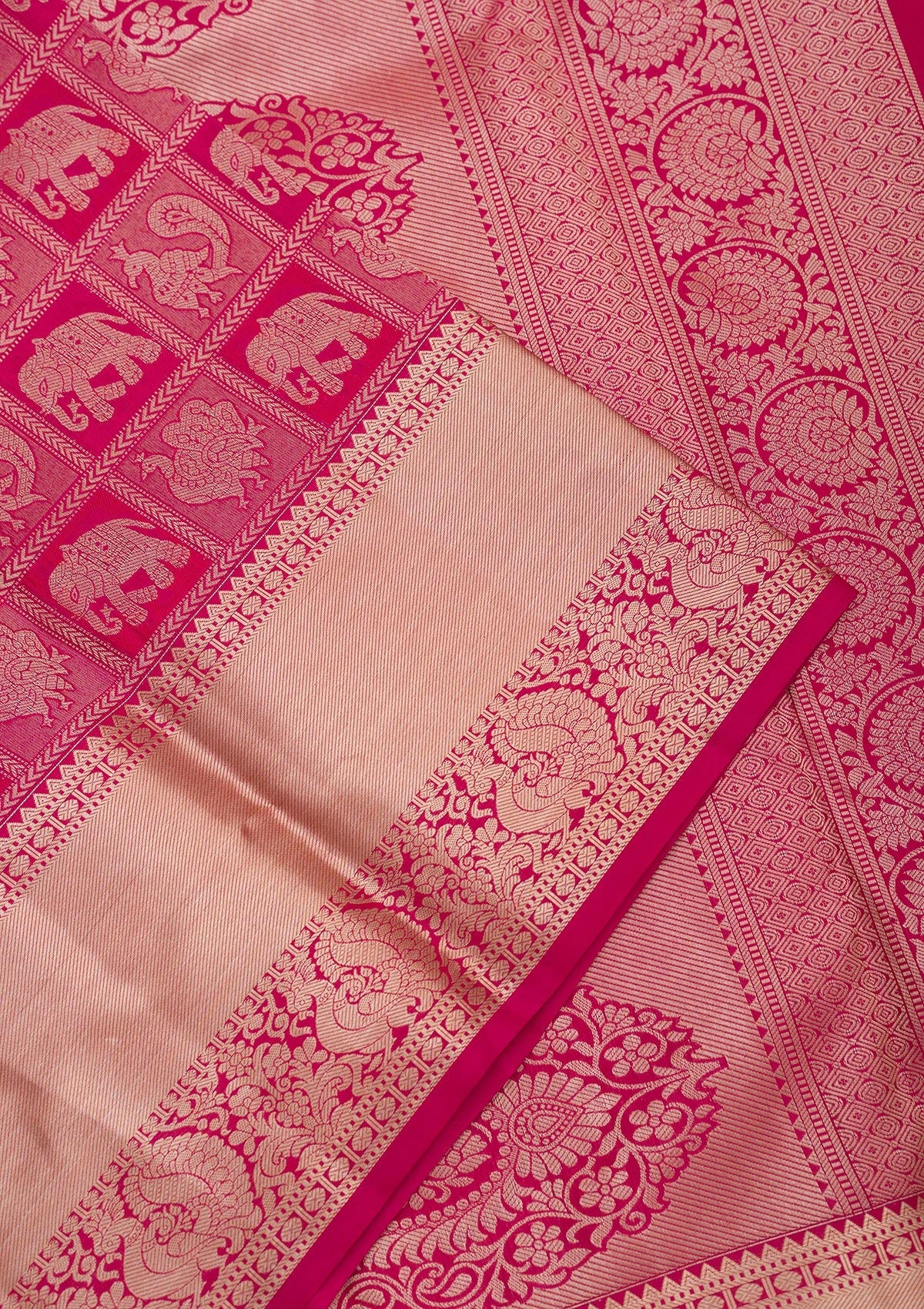 Rani Pink Zariwork Pure Silk Saree-Koskii