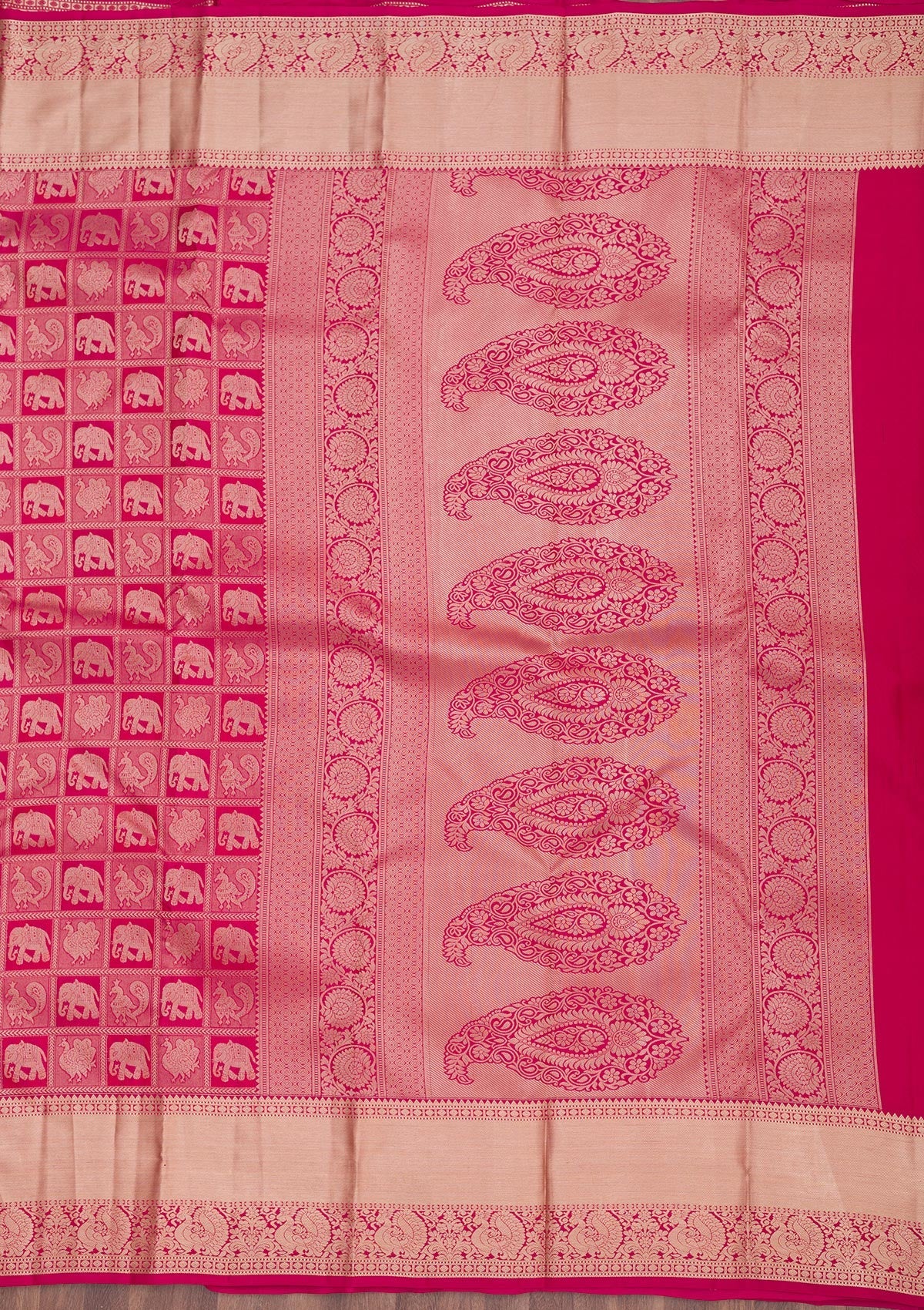 Rani Pink Zariwork Pure Silk Saree-Koskii