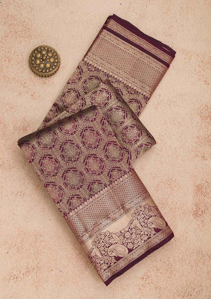 Brown Zariwork Pure Silk Saree-Koskii