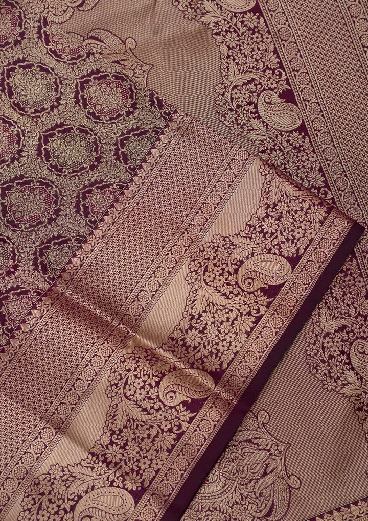 Brown Zariwork Pure Silk Saree-Koskii