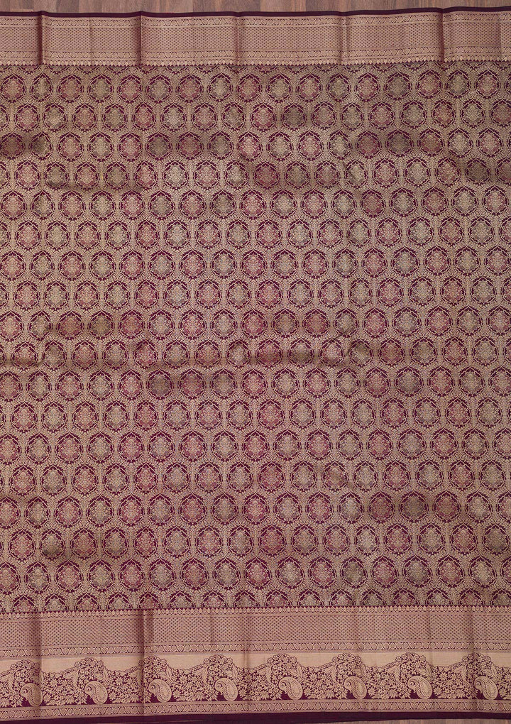 Brown Zariwork Pure Silk Saree-Koskii