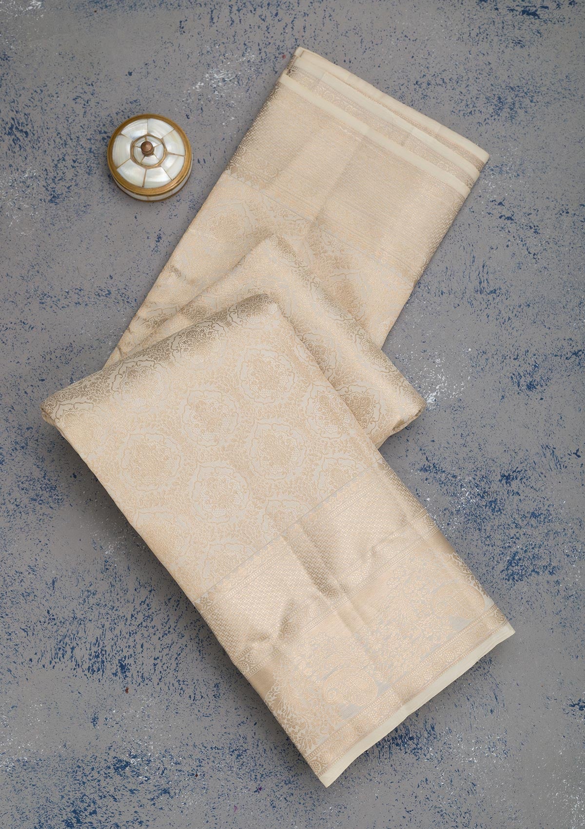 Cream Zariwork Pure Silk Saree-Koskii