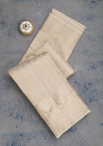 Cream Zariwork Pure Silk Saree-Koskii
