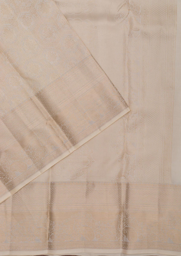 Cream Zariwork Pure Silk Saree-Koskii