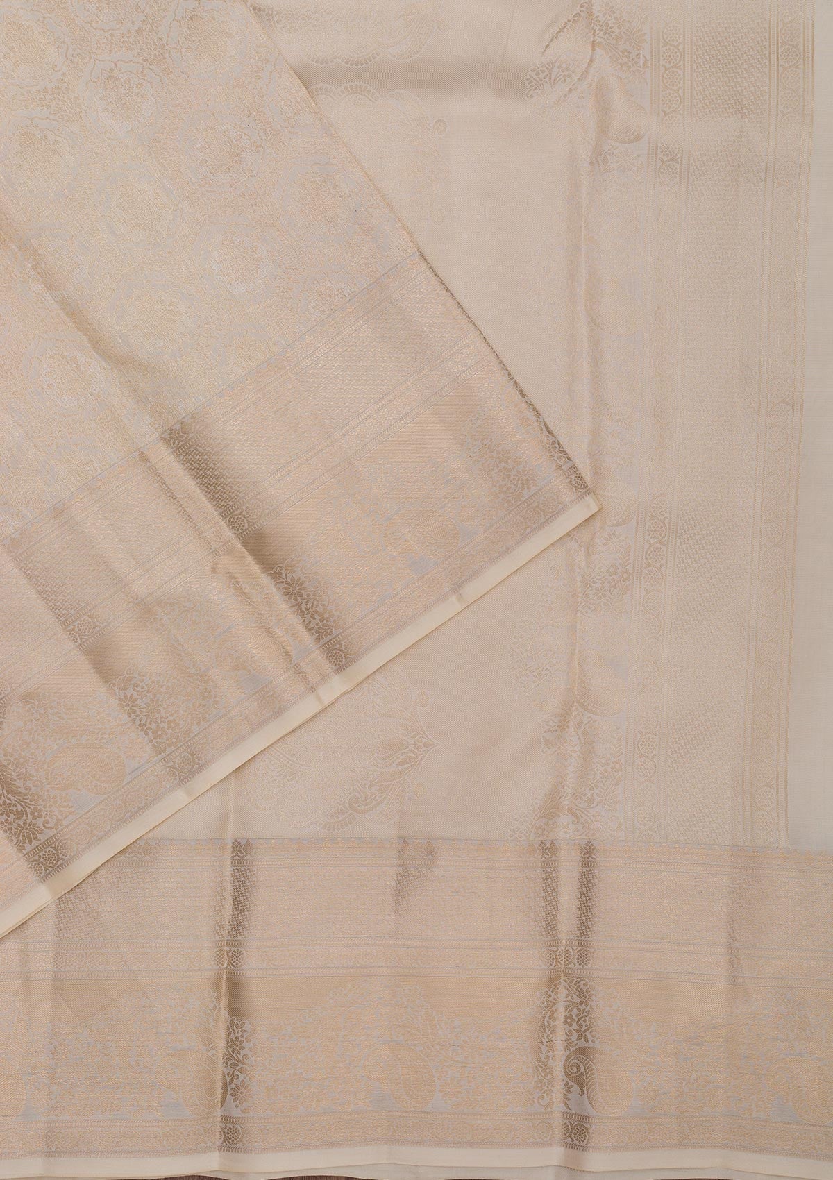 Cream Zariwork Pure Silk Saree-Koskii