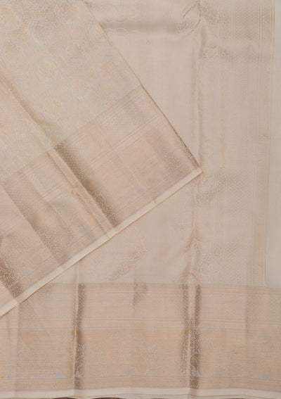 Cream Zariwork Pure Silk Saree-Koskii