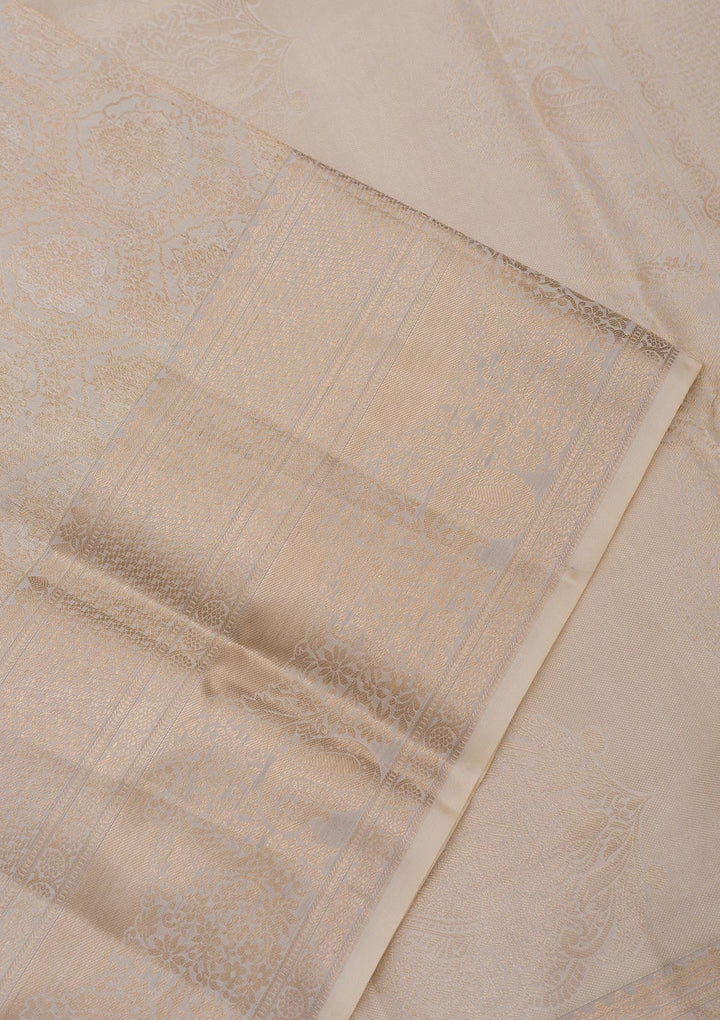 Cream Zariwork Pure Silk Saree-Koskii
