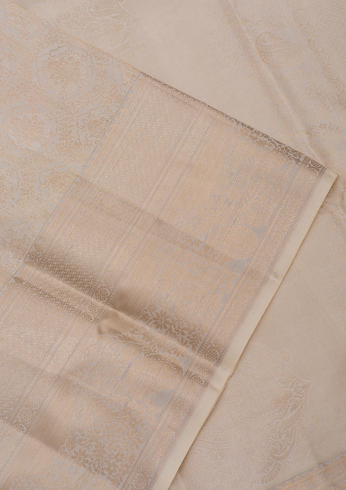 Cream Zariwork Pure Silk Saree-Koskii