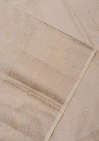Cream Zariwork Pure Silk Saree-Koskii