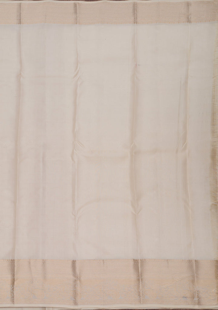 Cream Zariwork Pure Silk Saree-Koskii
