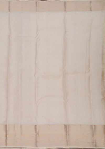 Cream Zariwork Pure Silk Saree-Koskii