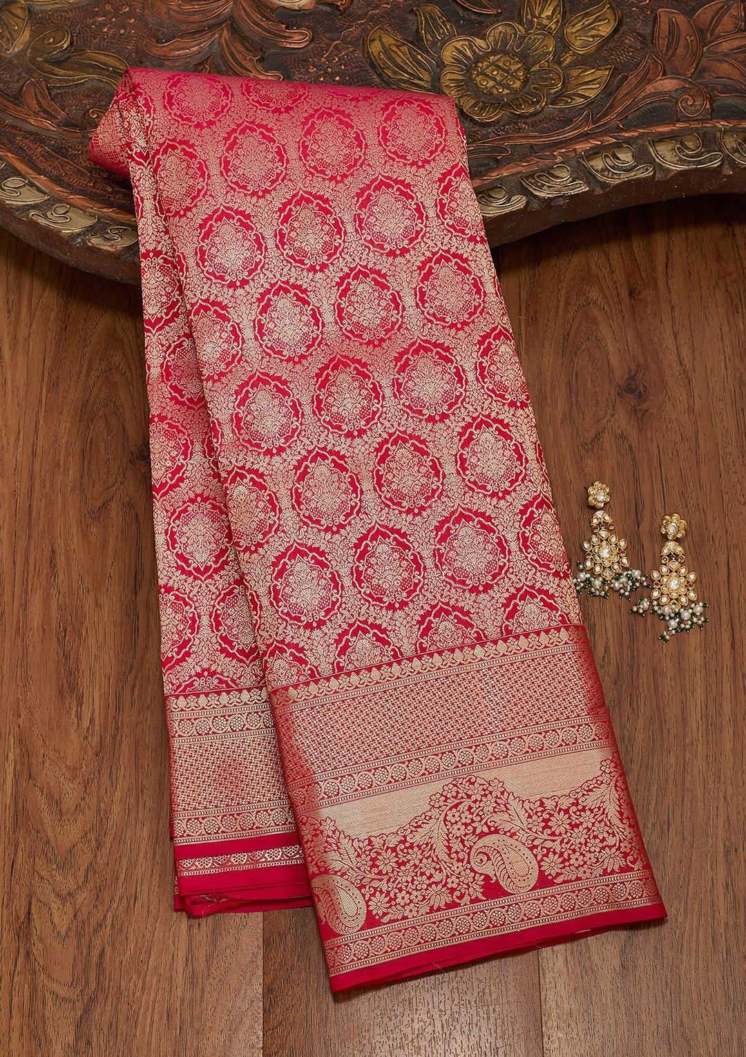 Red Zariwork Pure Silk Saree-koskii