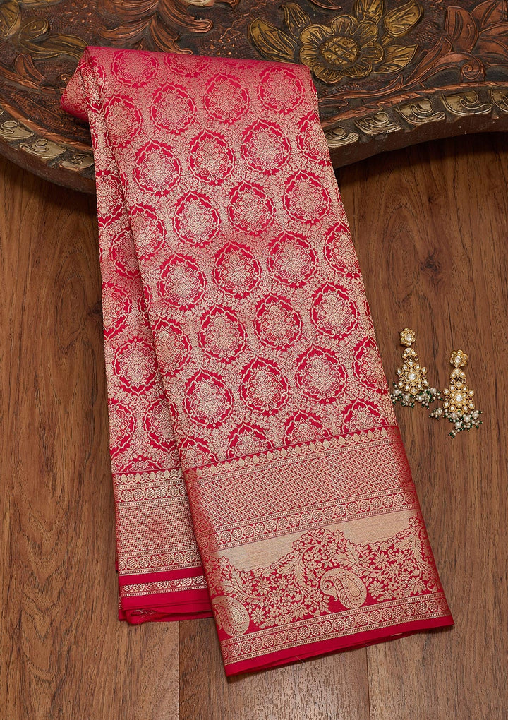 Red Zariwork Pure Silk Saree-koskii