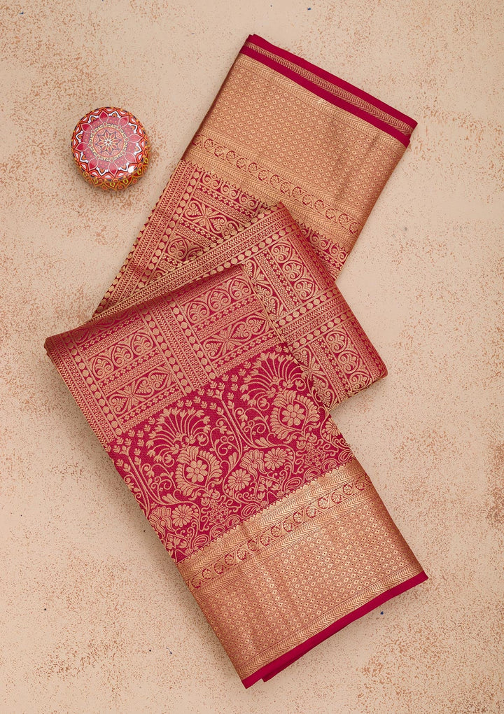 Maroon Zariwork Pure Silk Saree-Koskii